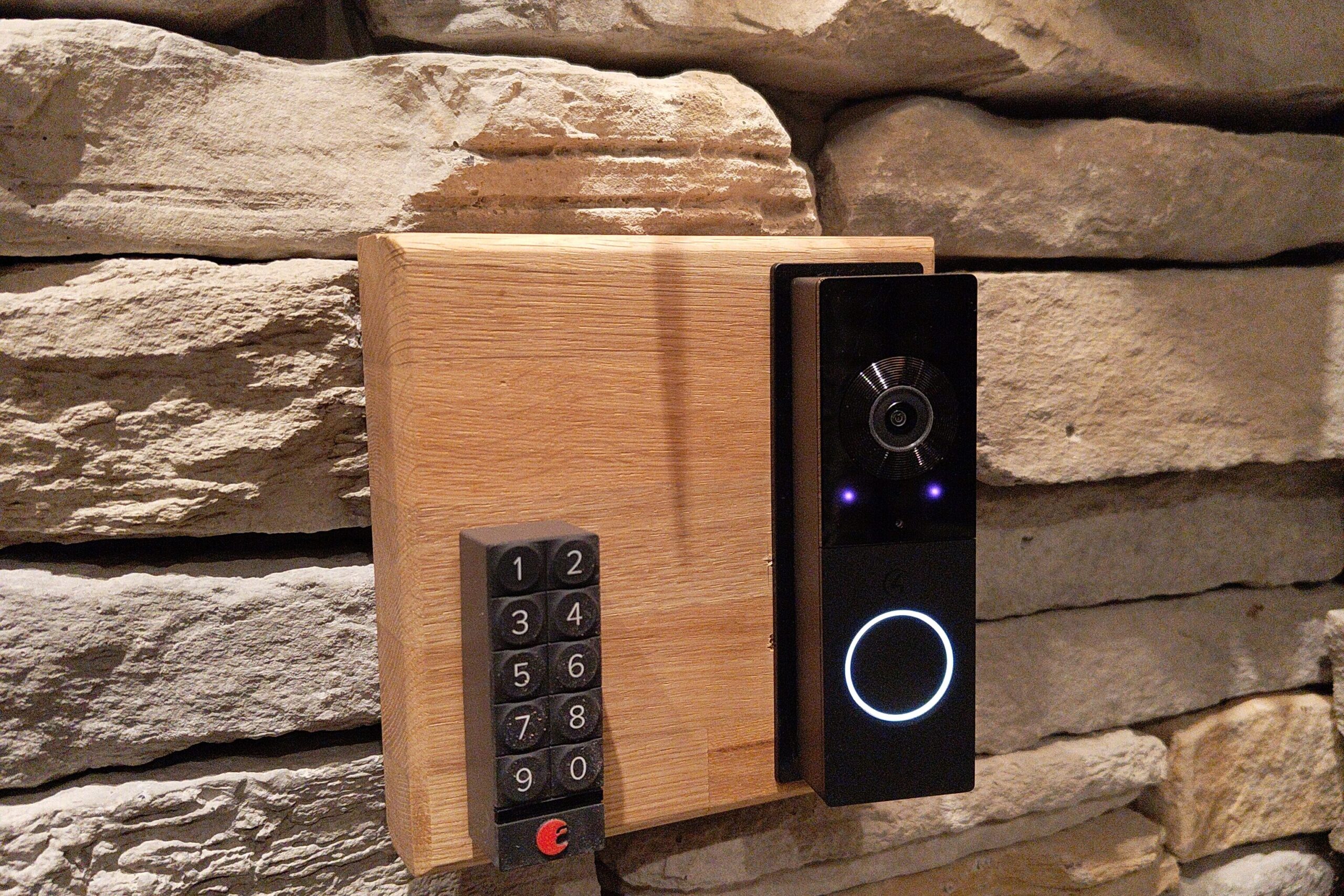 Wooden smart security door lock with a pin number pad